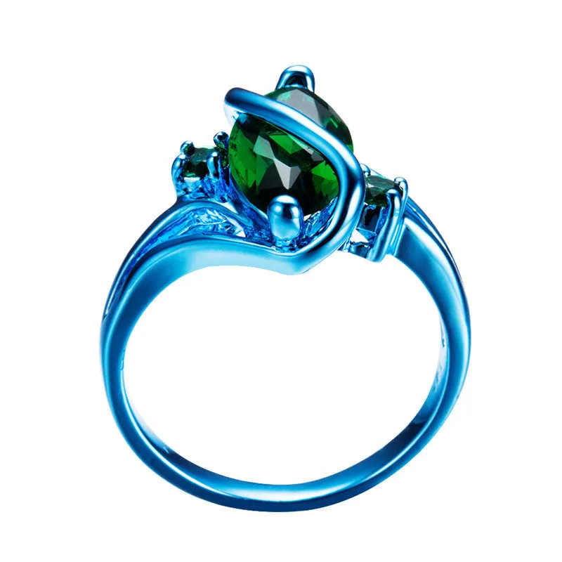 Ivy Blue Gold with Green Oval Zircon Ring