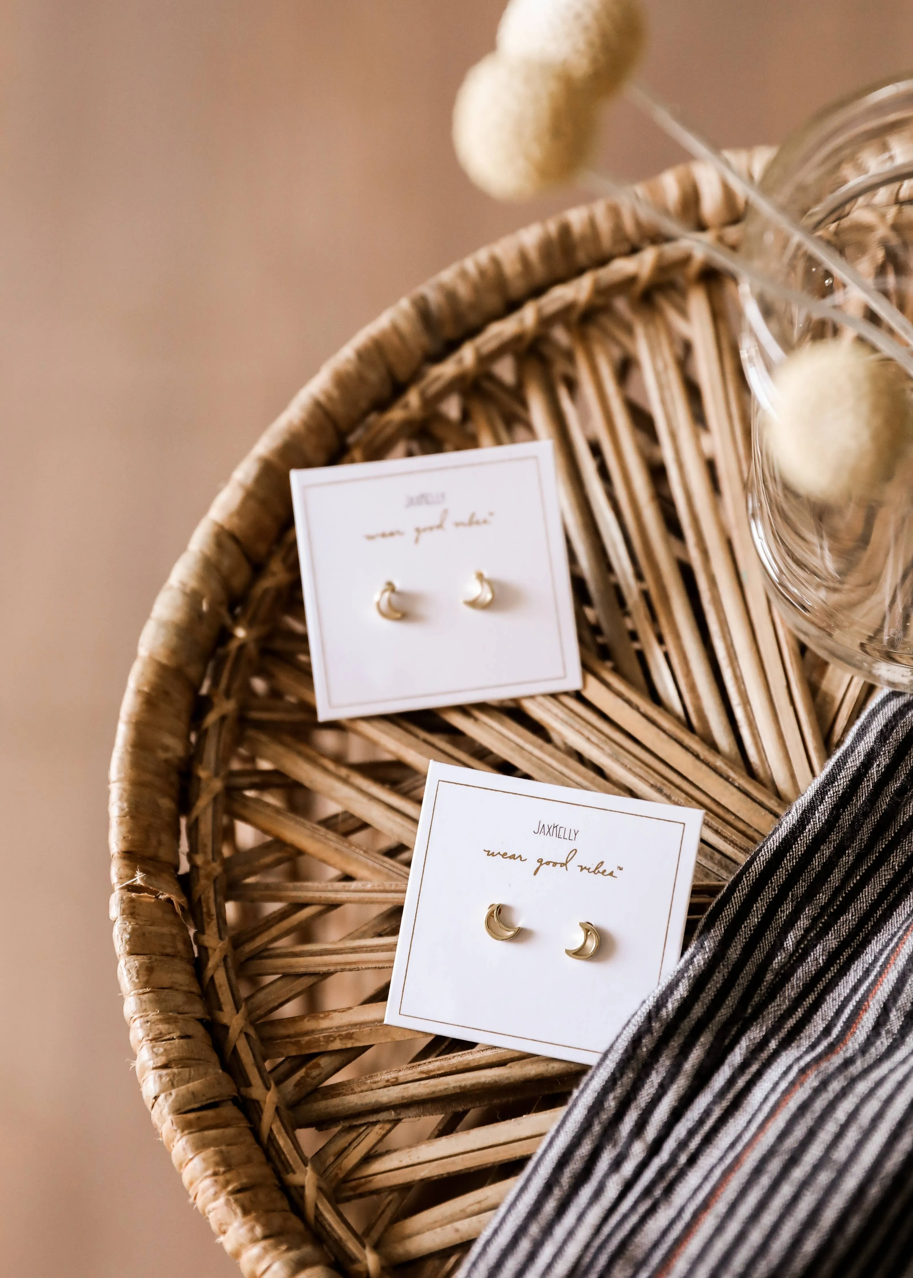 JaxKelly - Minimalist - Moon - Gold Earrings
