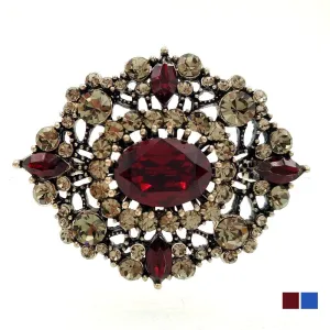 Jewelblings Victorian Vintage Opens Filigree Red Oval Brooches Gold Tone Geometric Foliate Clear Crystal Pave Art Deco Oval Shaped Pins