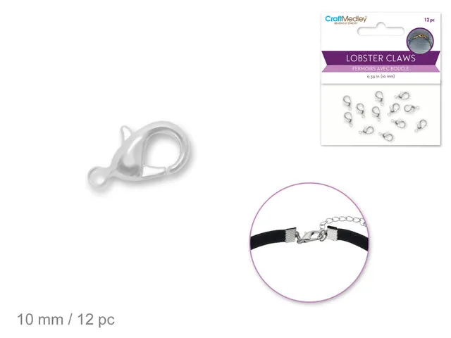 Jewelry Findings: 10mm Lobster Claw x12 w/Clasp