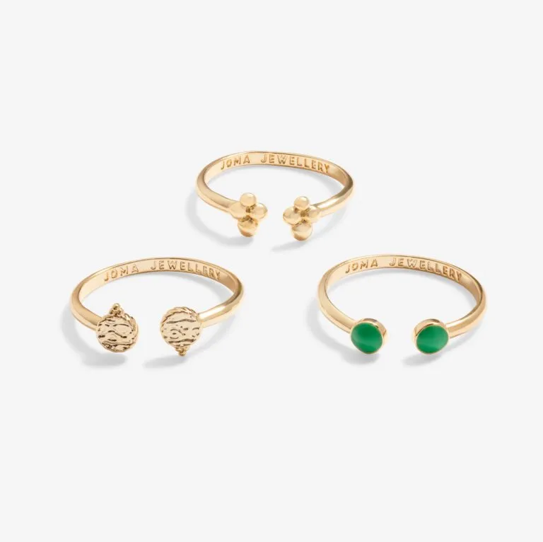 Joma A Little Stacks Of Style Green Enamel Set Of 3 Gold Rings