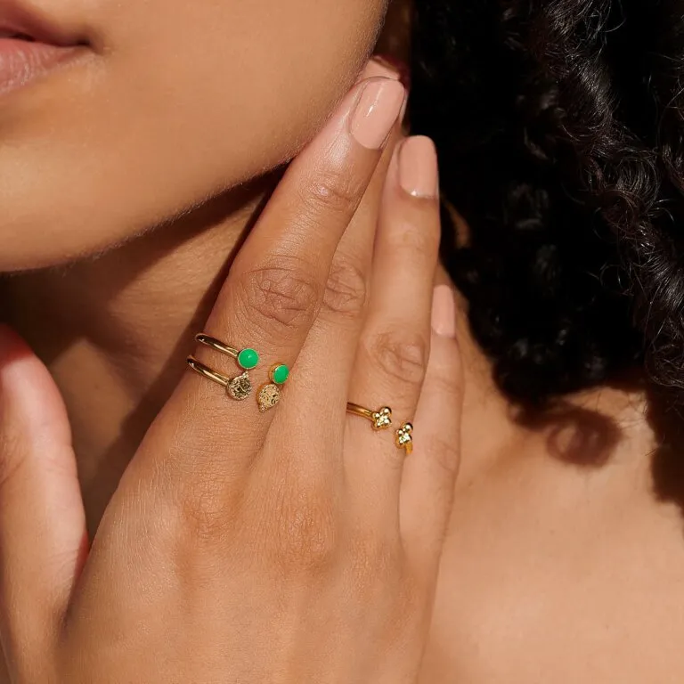 Joma A Little Stacks Of Style Green Enamel Set Of 3 Gold Rings