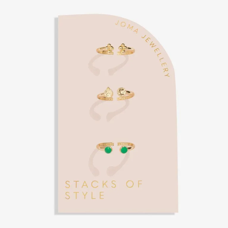 Joma A Little Stacks Of Style Green Enamel Set Of 3 Gold Rings