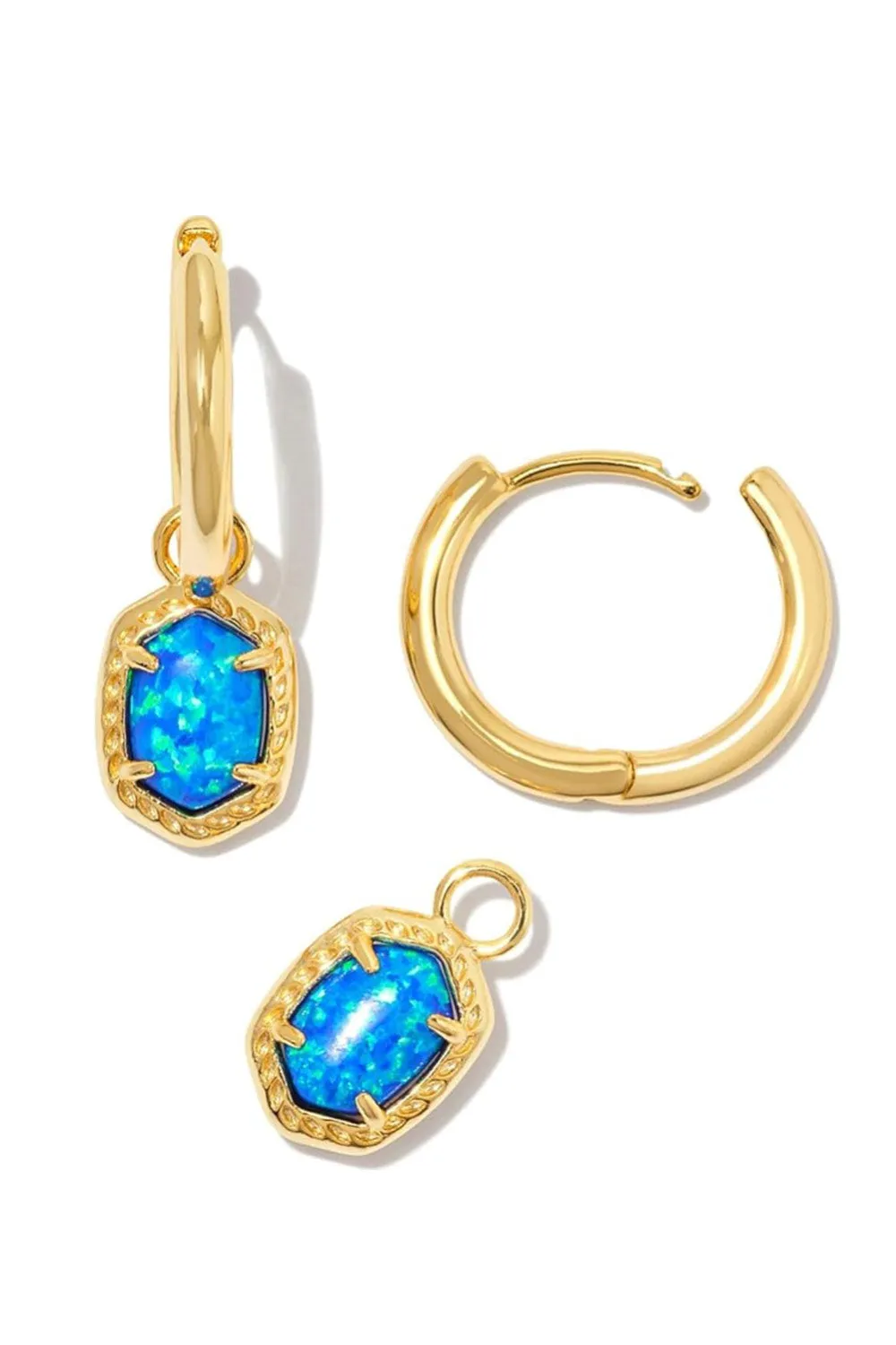 Kendra Scott Daphne Huggie Hoop Framed Earrings in Gold Bright Blue Kyocera Opal | E00517GLD-BLUE