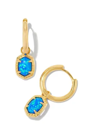 Kendra Scott Daphne Huggie Hoop Framed Earrings in Gold Bright Blue Kyocera Opal | E00517GLD-BLUE