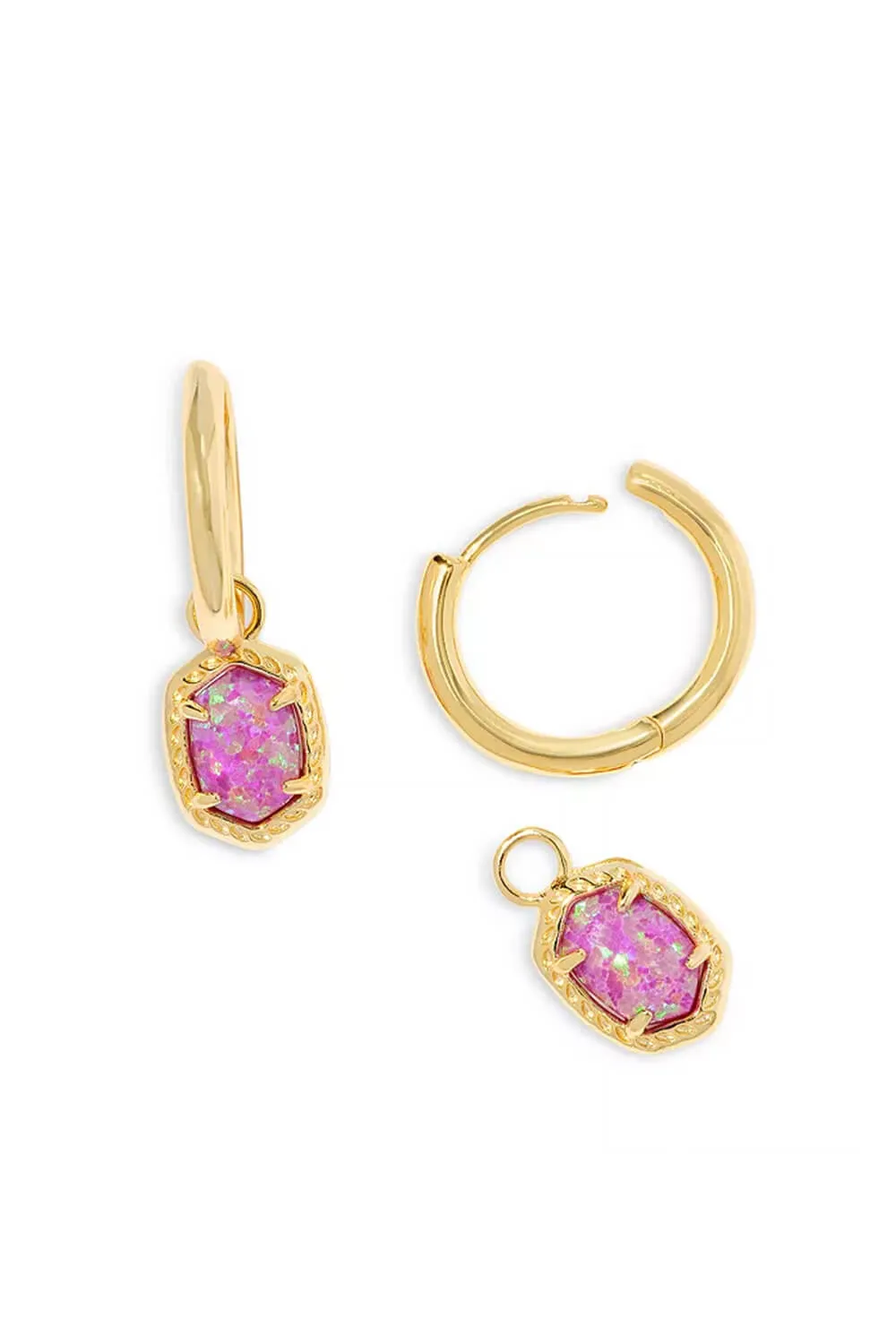 Kendra Scott Daphne Huggie Hoop Framed Earrings in Gold Magenta Kyocera Opal | E00517GLD-MAGENTA