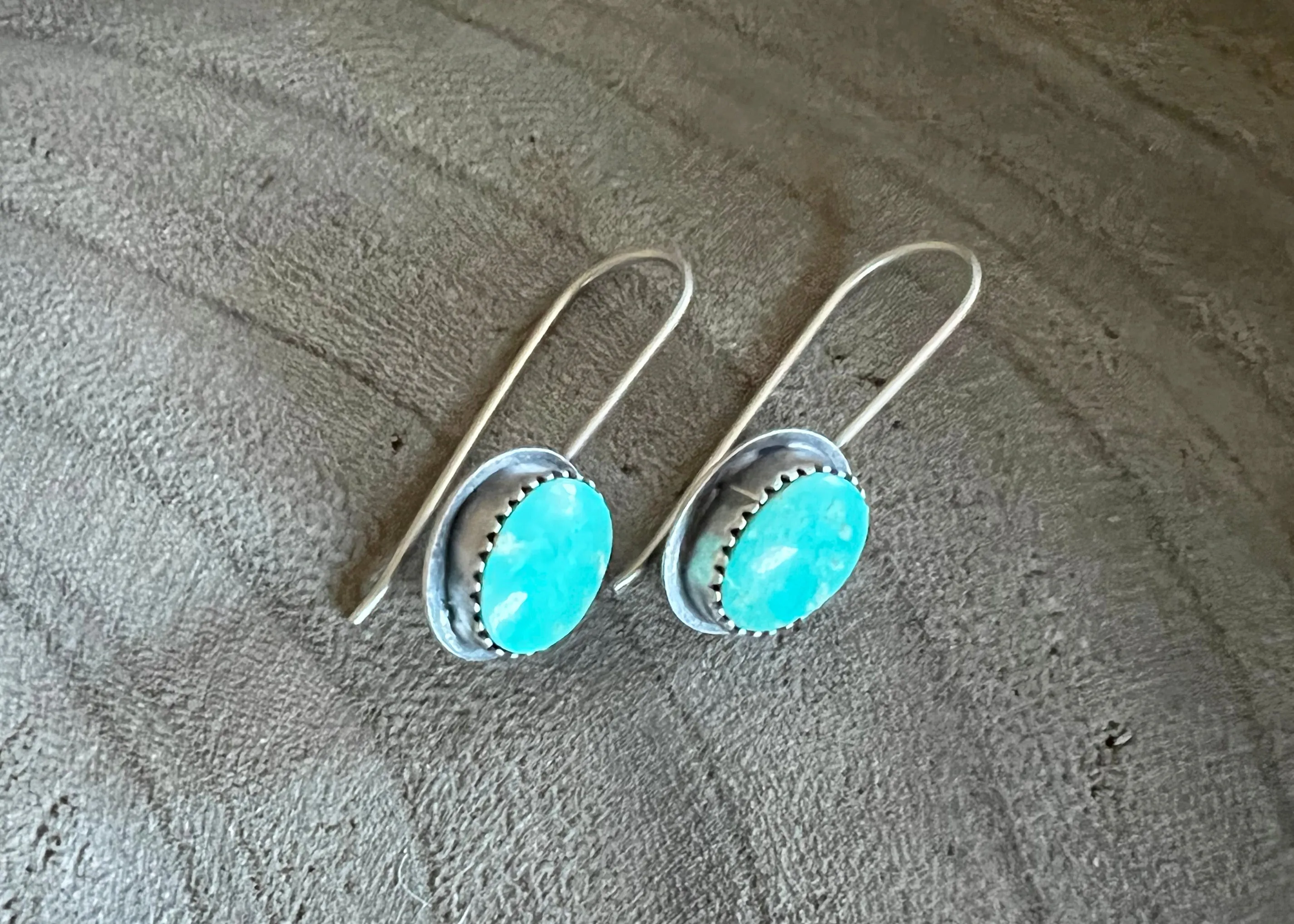 Kingman Turquoise Oval Silver Drop Earrings - Small No. 1