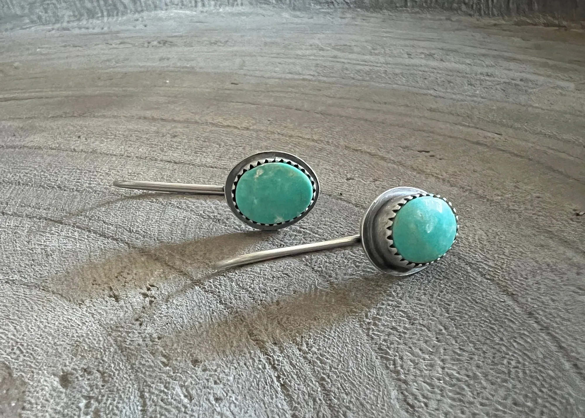 Kingman Turquoise Oval Silver Drop Earrings - Small No. 1
