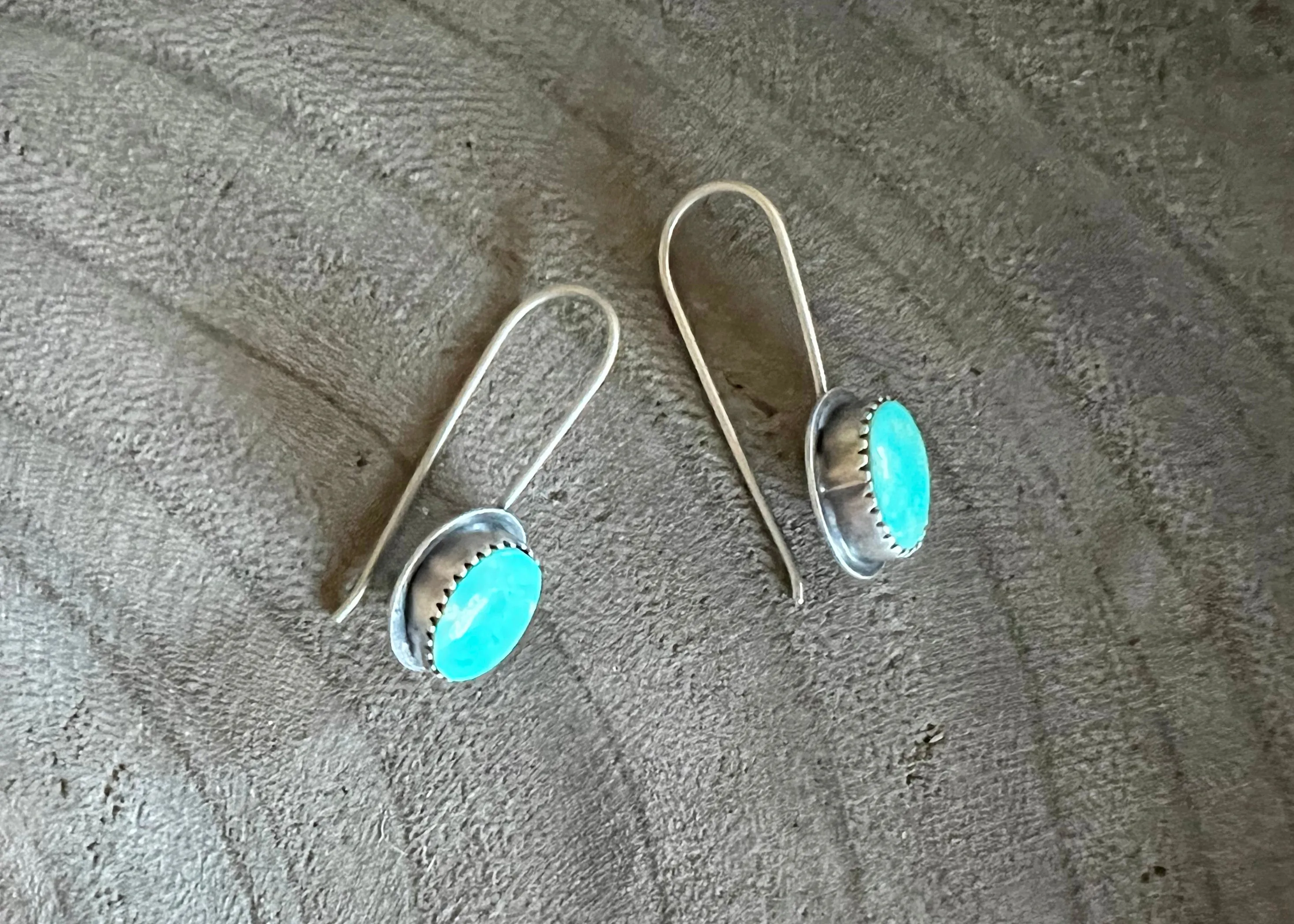 Kingman Turquoise Oval Silver Drop Earrings - Small No. 1