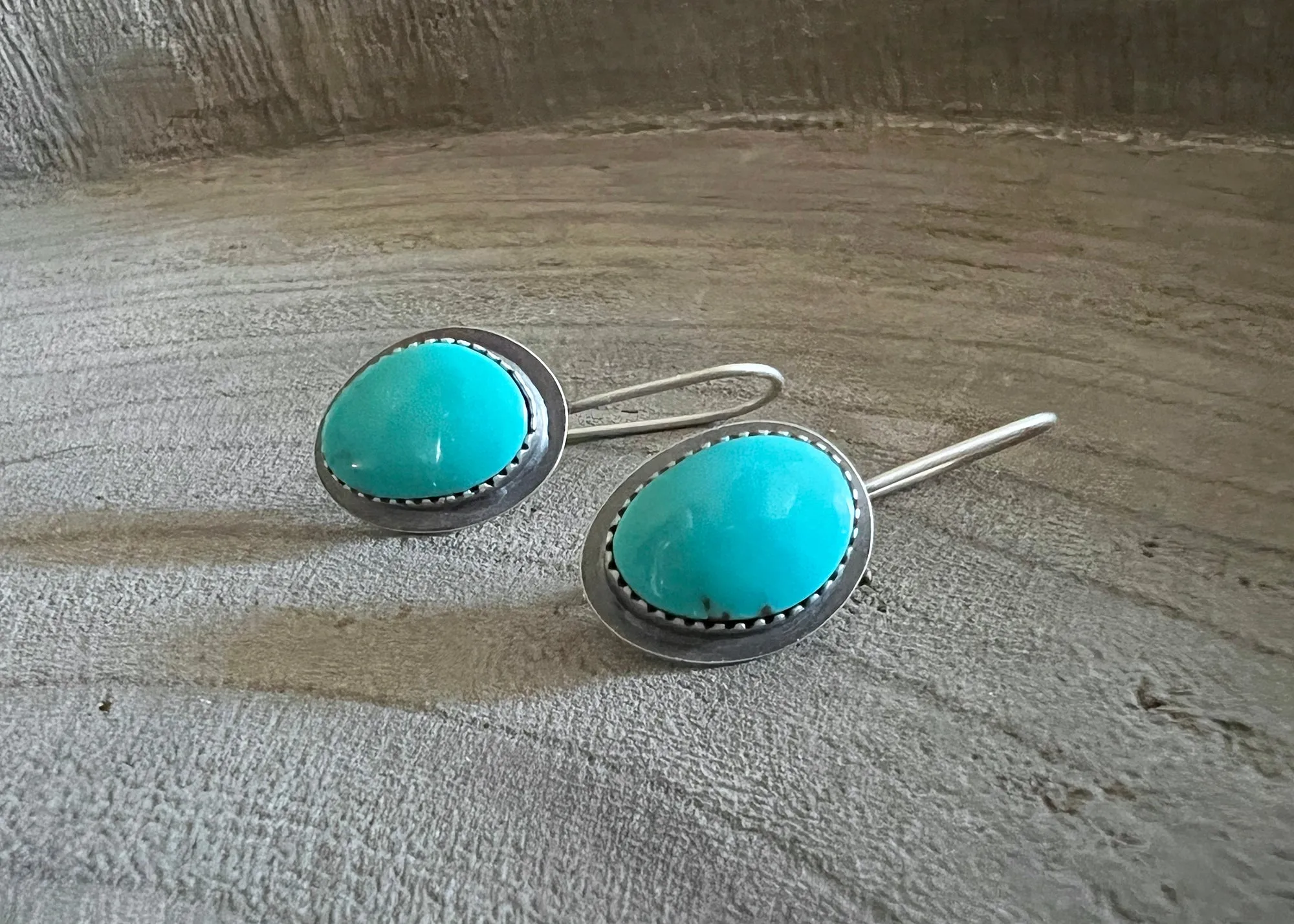 Kingman Turquoise Sterling Silver Oval Drop Earrings - Large No. 3