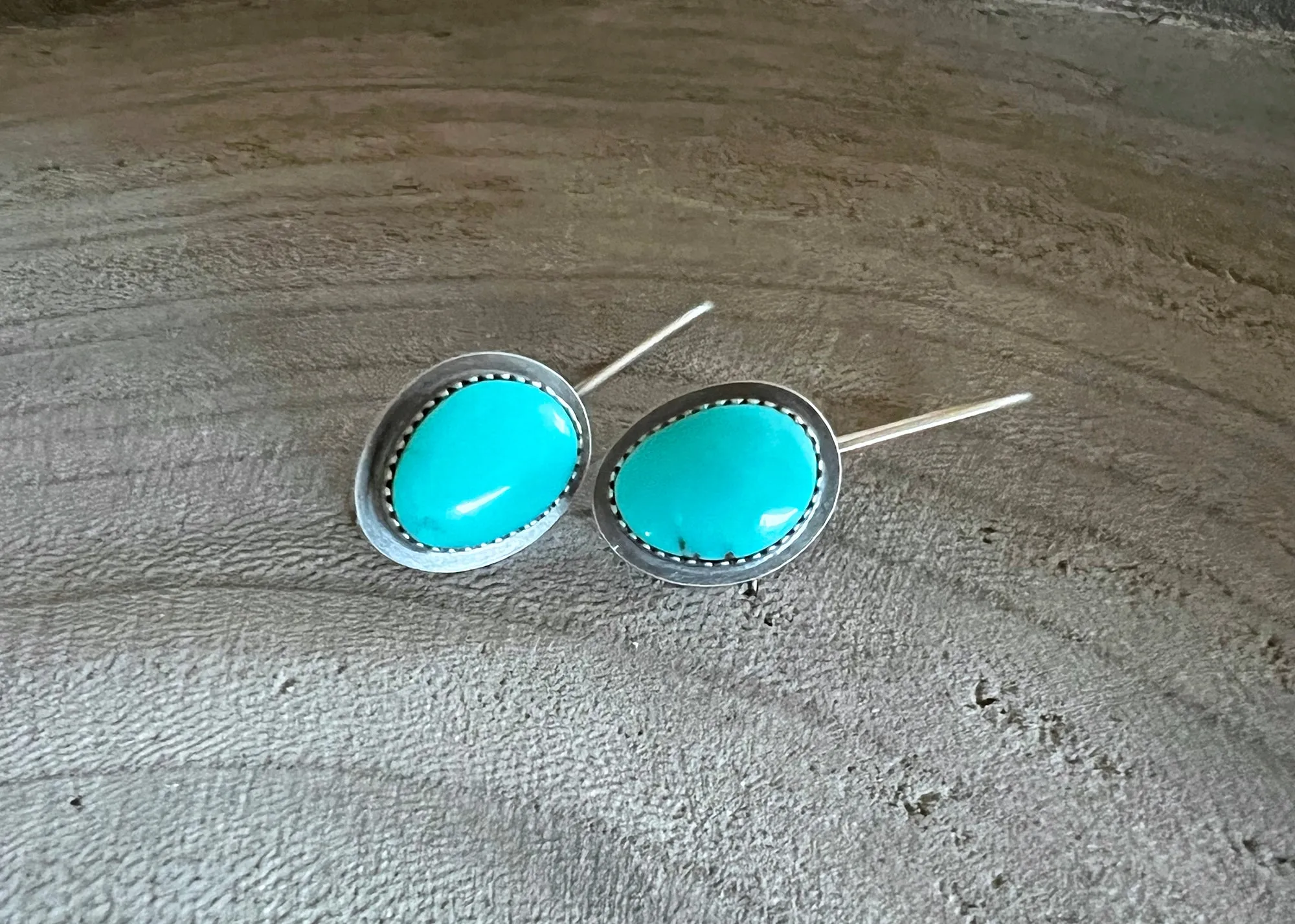 Kingman Turquoise Sterling Silver Oval Drop Earrings - Large No. 3