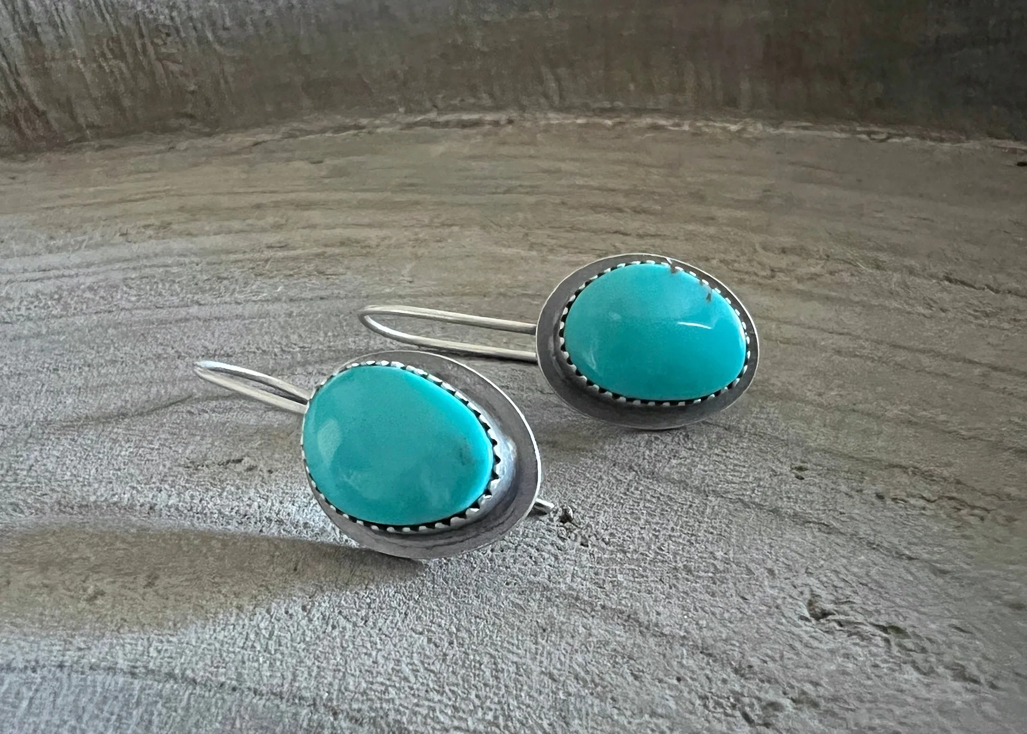 Kingman Turquoise Sterling Silver Oval Drop Earrings - Large No. 3