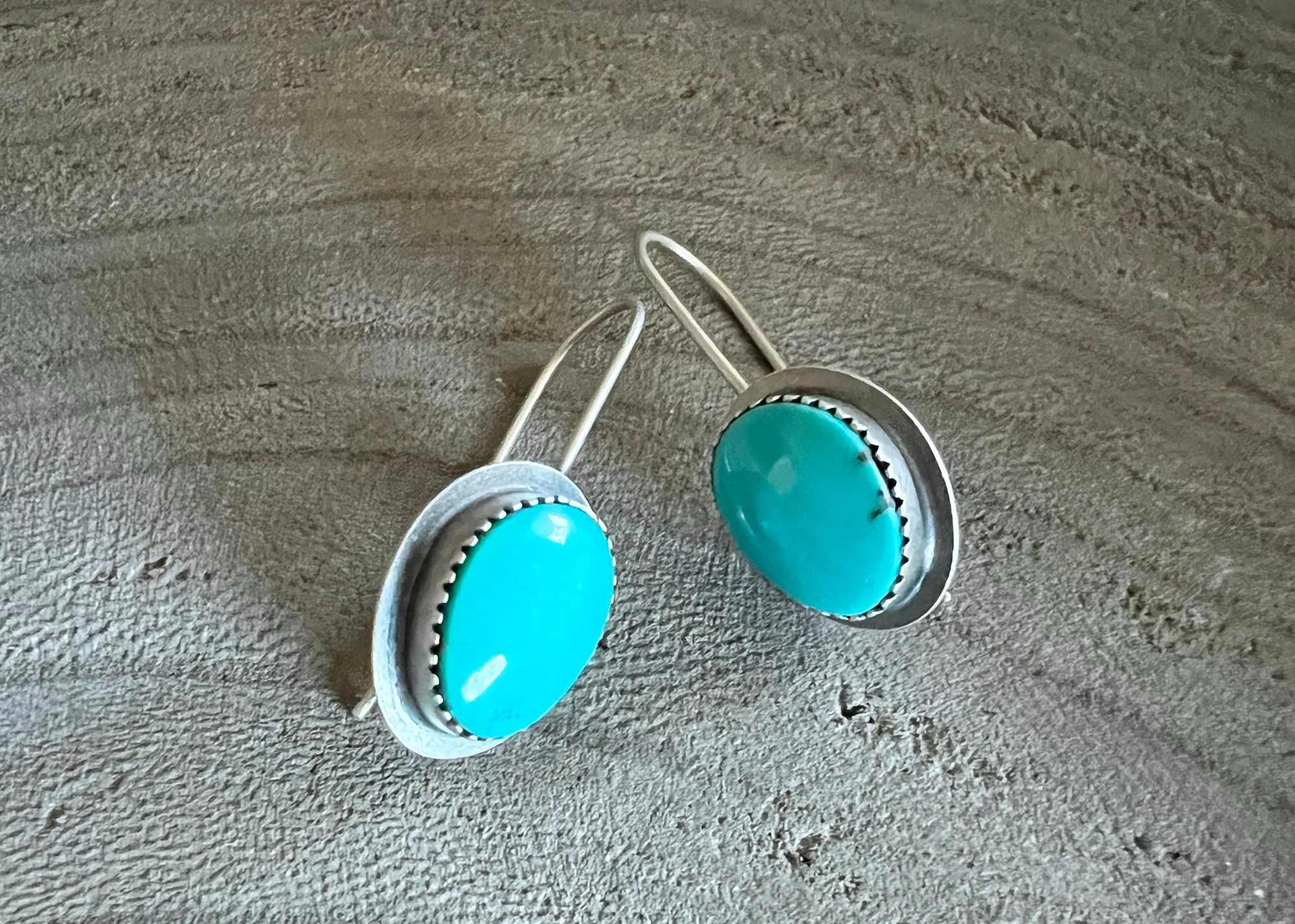 Kingman Turquoise Sterling Silver Oval Drop Earrings - Large No. 3
