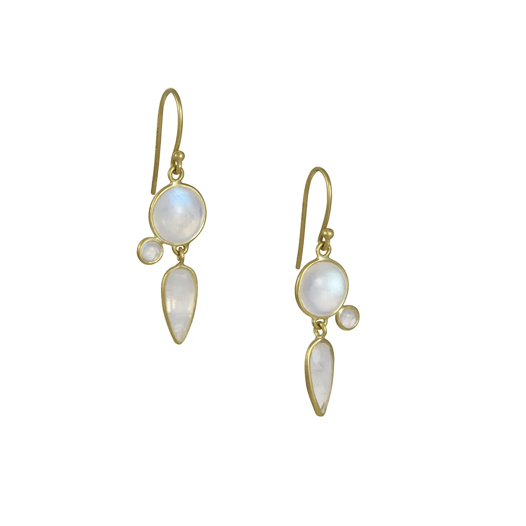 Kothari - Rainbow Moonstone Binode Double Drop Earrings