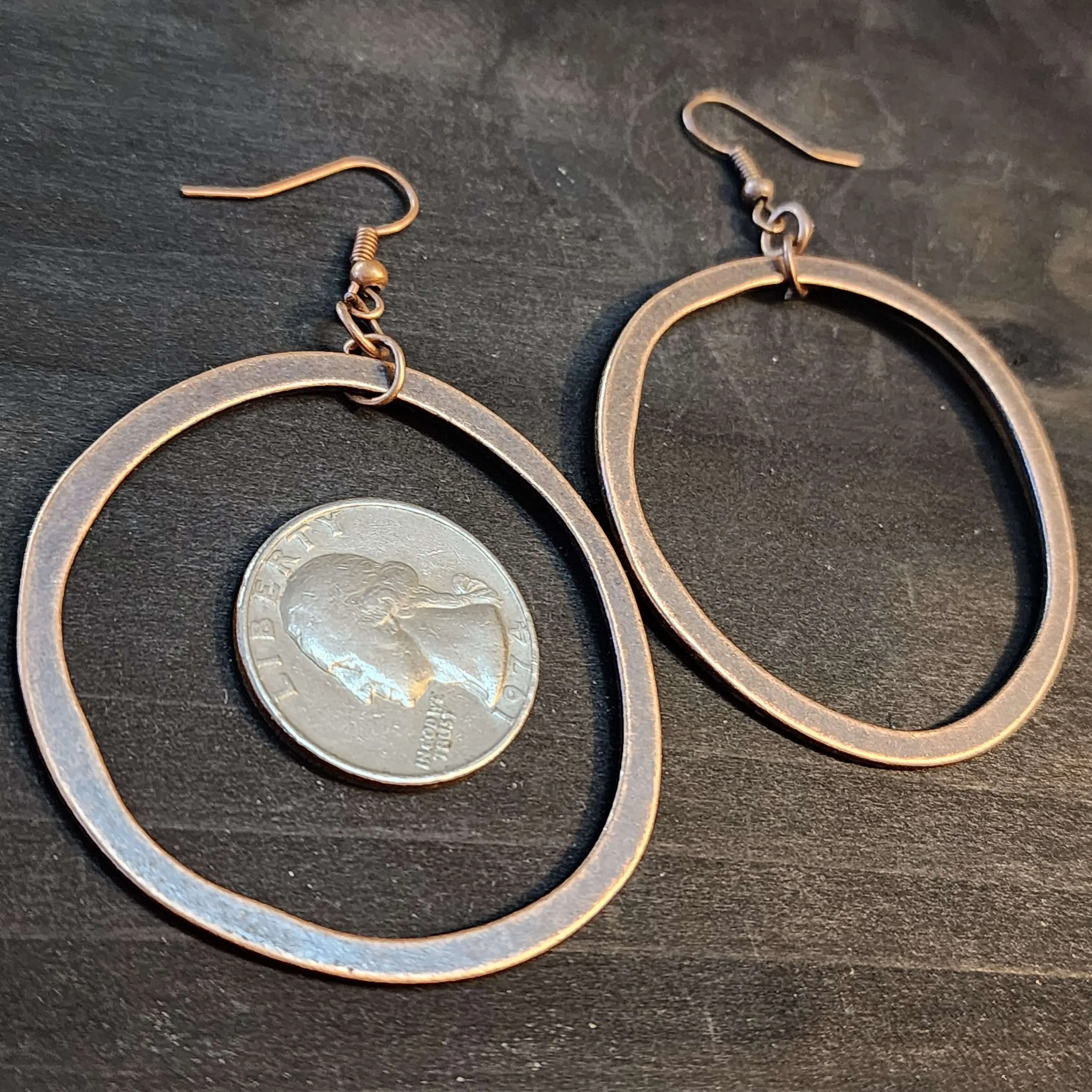 Large Silver Hoop Earrings, 51mm Wonky Circles Dangle Earrings