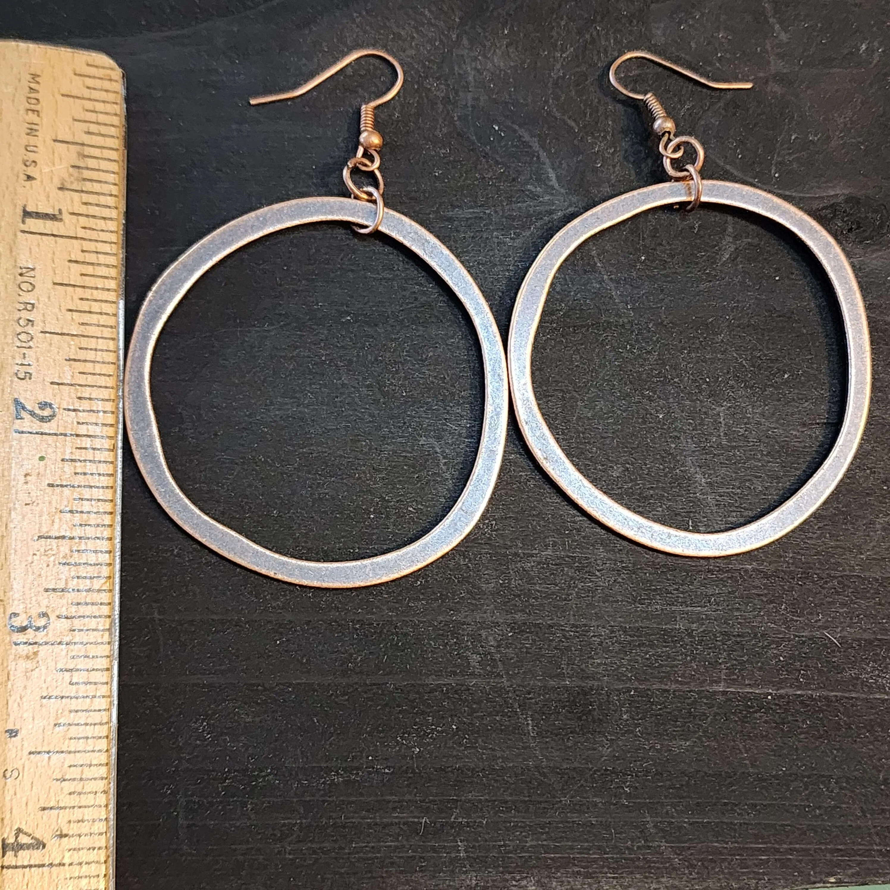 Large Silver Hoop Earrings, 51mm Wonky Circles Dangle Earrings