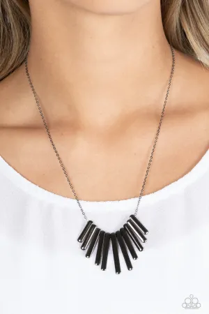Leading MANE - Black - Gunmetal Fringe Paparazzi Short Necklace