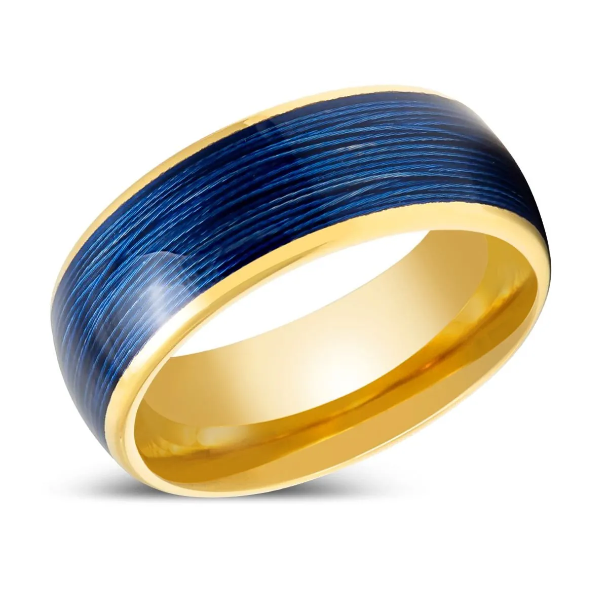 LEHRI | Yellow Gold Tungsten Ring with Blue Wire Inlay
