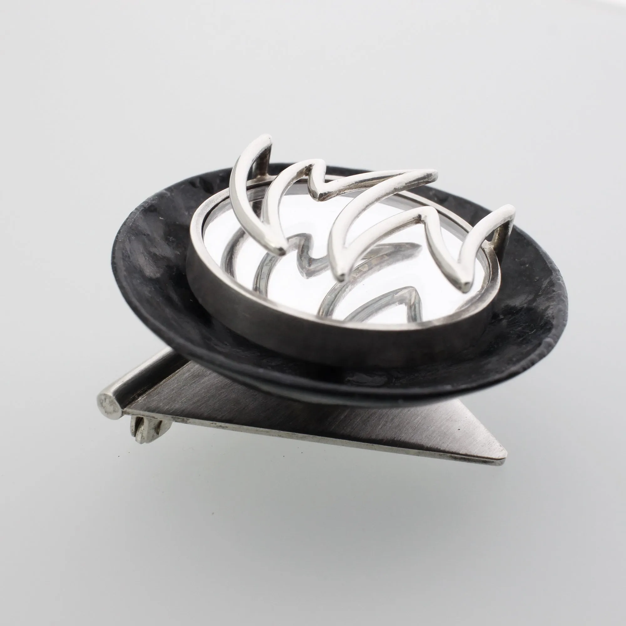 'LIGHTENING STRIKE' handmade sterling silver brooch with black carbon fibre