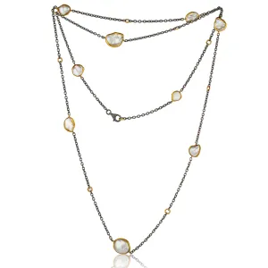 Lika Behar "Katya" Keshi Pearl Necklace in Sterling Silver & 24K Gold 38" Adjustable KAT-N-113-GXPE-95