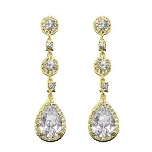 Lina Linear Dangle Pear Drop Gold Earrings | 38mm