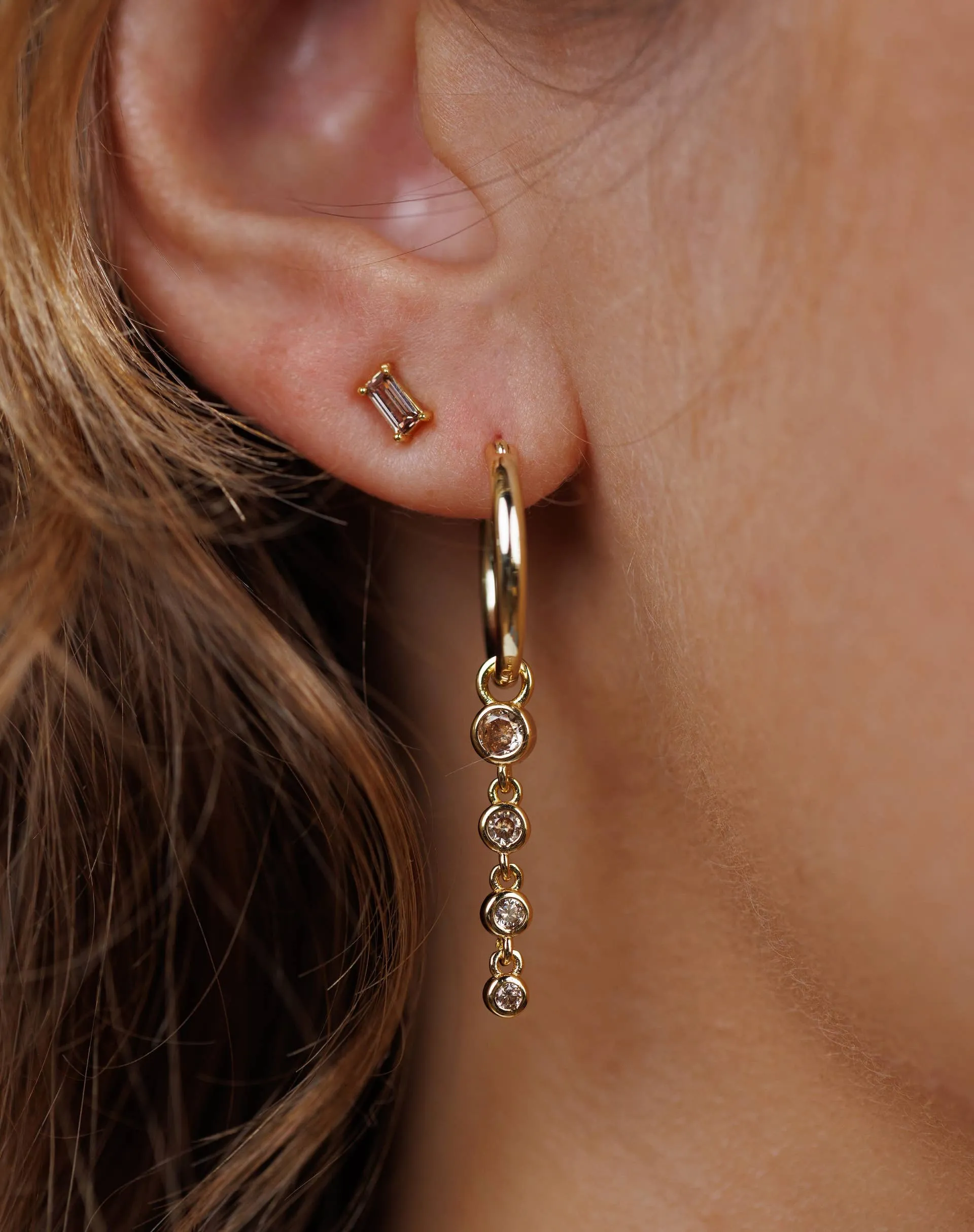 linear drop gold earrings