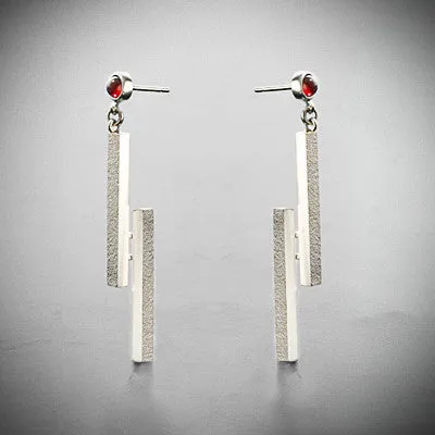 Linear hanging silver earrings