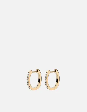 Linear Huggie Earrings, 14k Gold Pavé