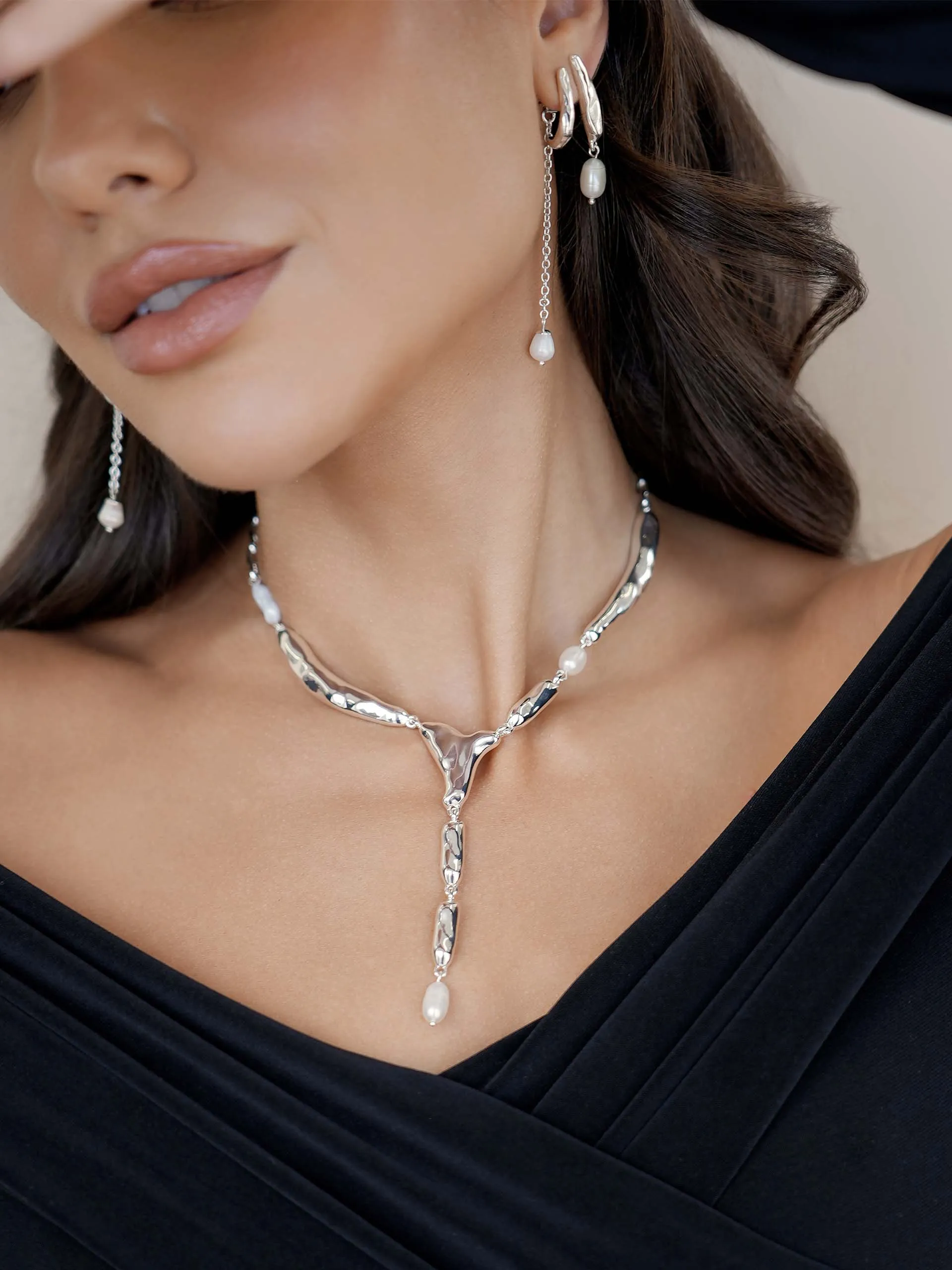 Linear Luxe Pearl Drop Earrings
