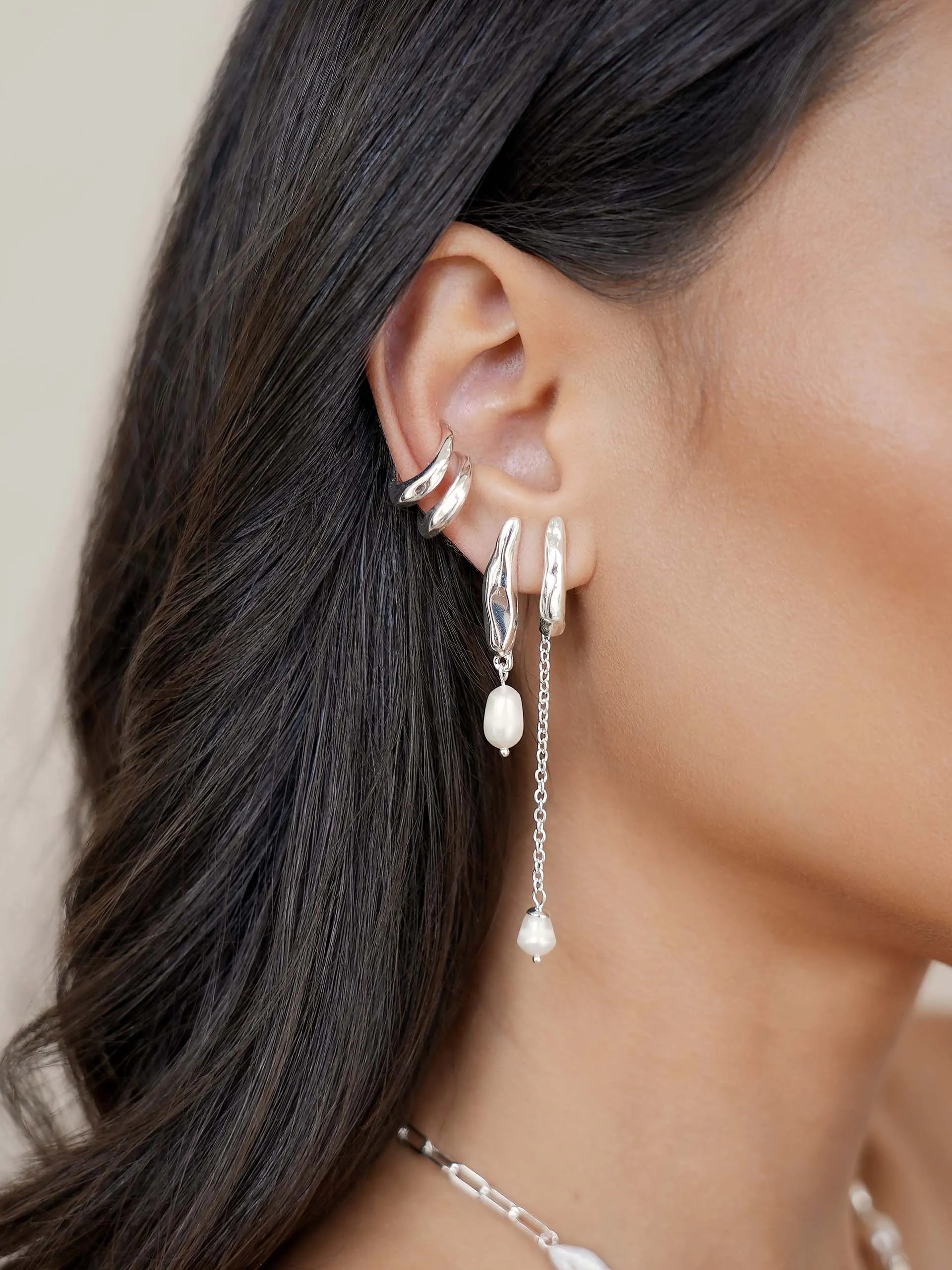 Linear Luxe Pearl Drop Earrings