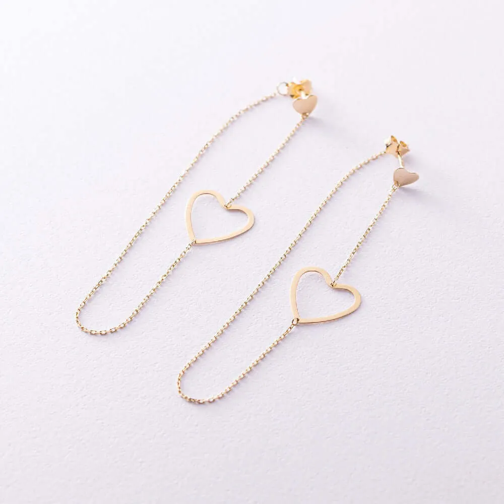 Long Chain Studs Heart Charm Dangling Earrings Silver Jewelry