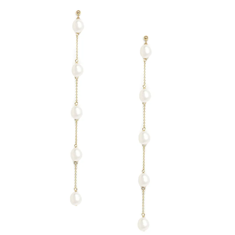 Long Oval Pearl Linear Earrings