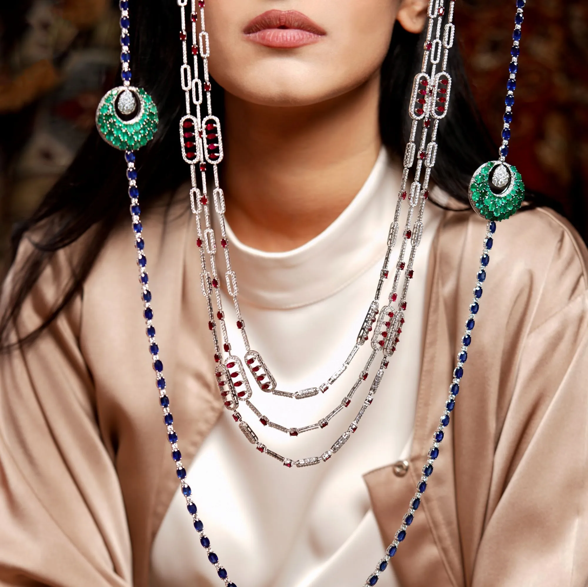 Long Stacked Diamond Necklaces