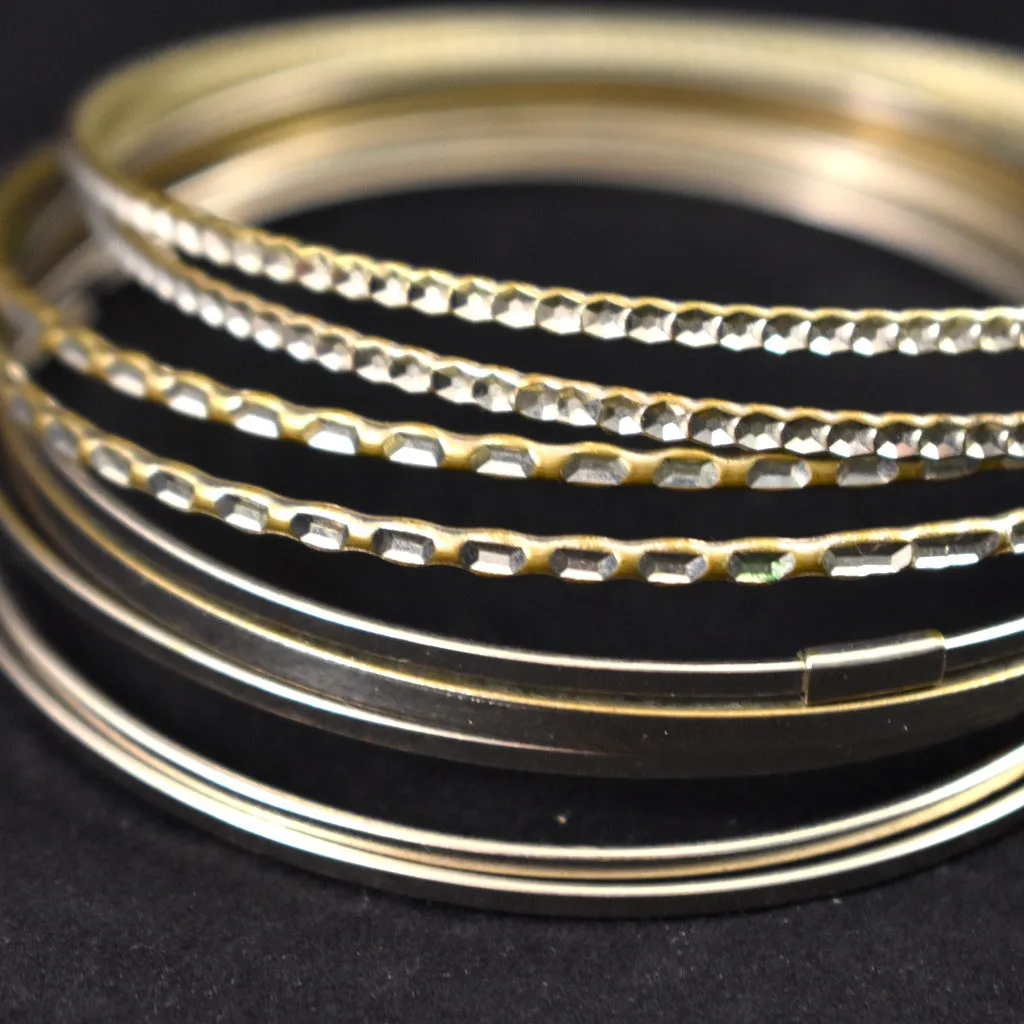 Lot of 9 Silver Thin Bangle Bracelets