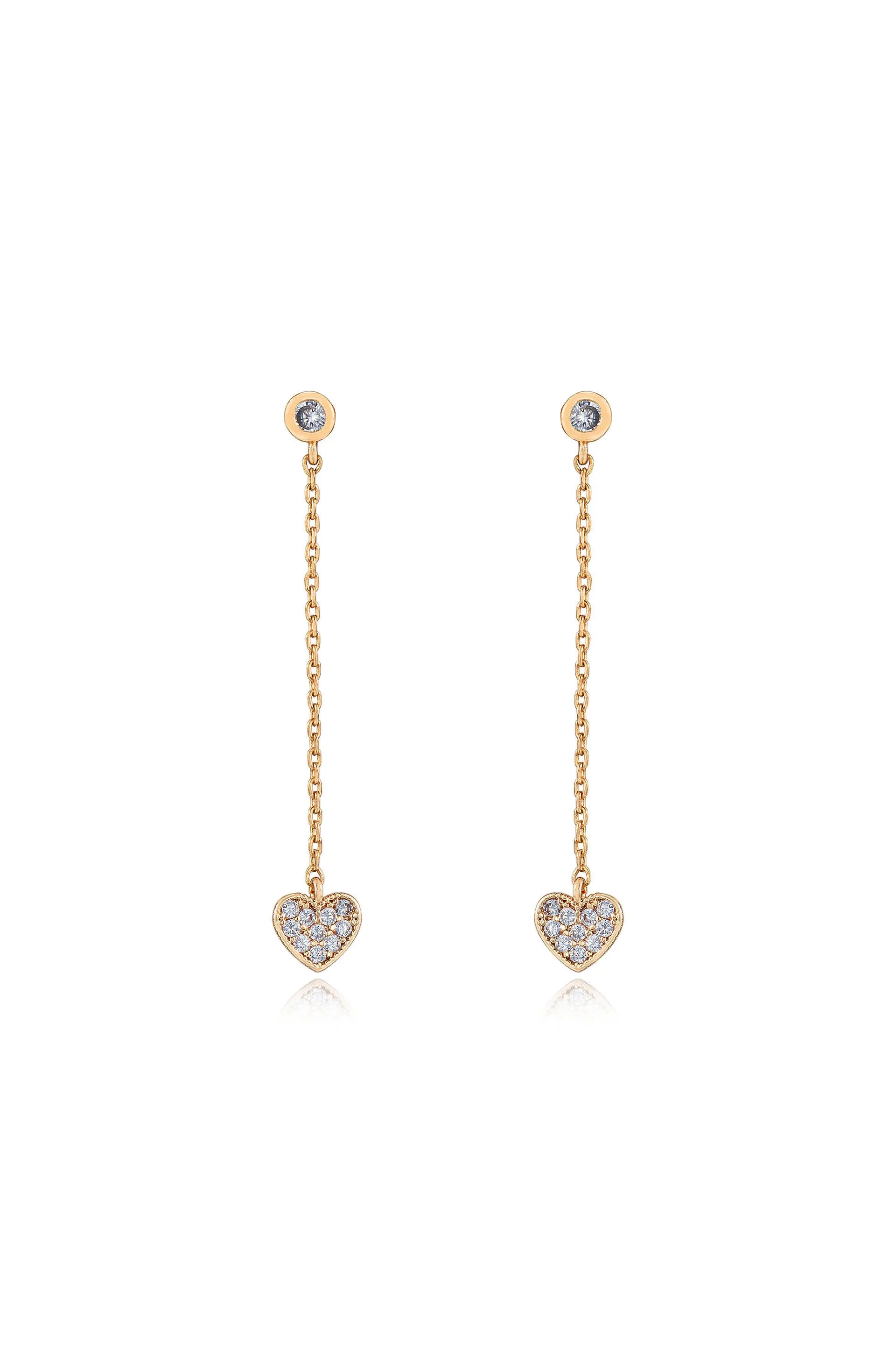 Lots of Love Chain & Heart 18k Gold Plated Drop Studs