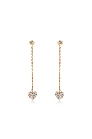 Lots of Love Chain & Heart 18k Gold Plated Drop Studs