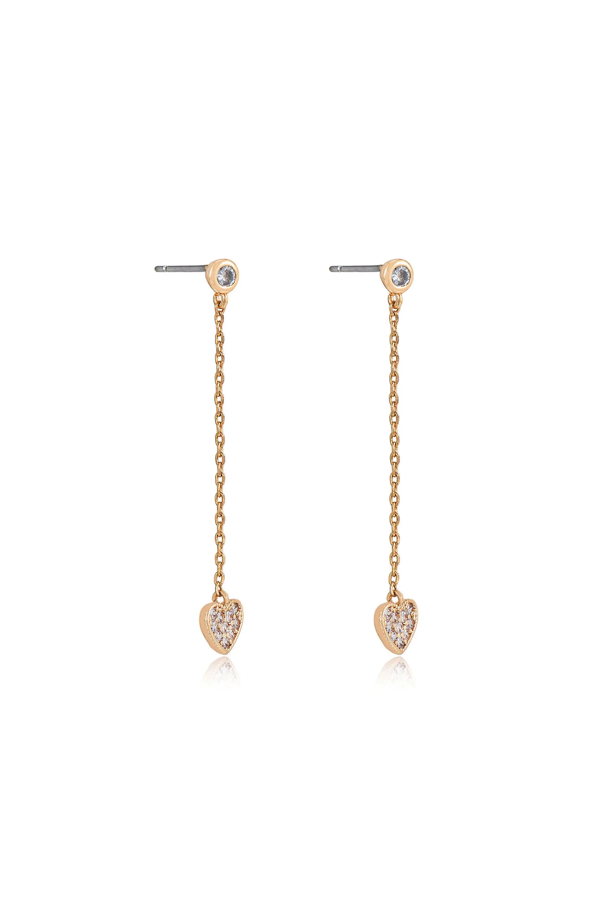 Lots of Love Chain & Heart 18k Gold Plated Drop Studs