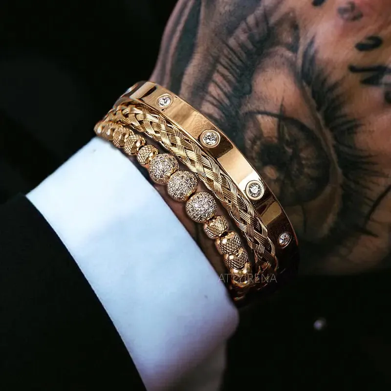 Luxury Micro Pave CZ Round Beads Men Bracelets