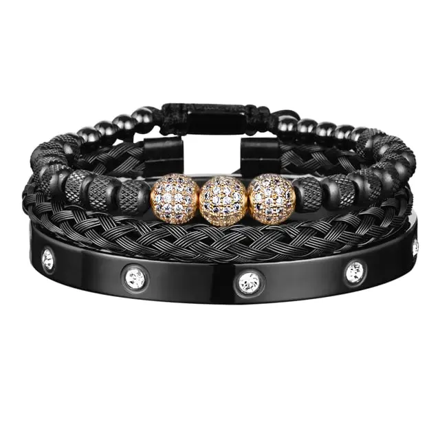 Luxury Micro Pave CZ Round Beads Men Bracelets