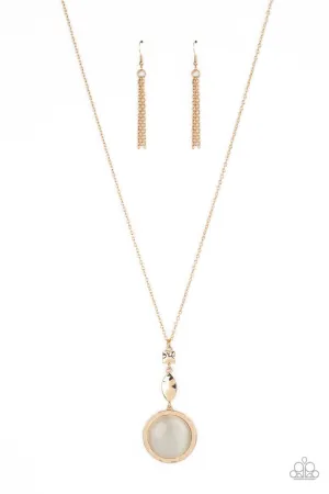 Magic Carpet Cruise - Gold - Round White Cat's Eye Stone Paparazzi Long Necklace