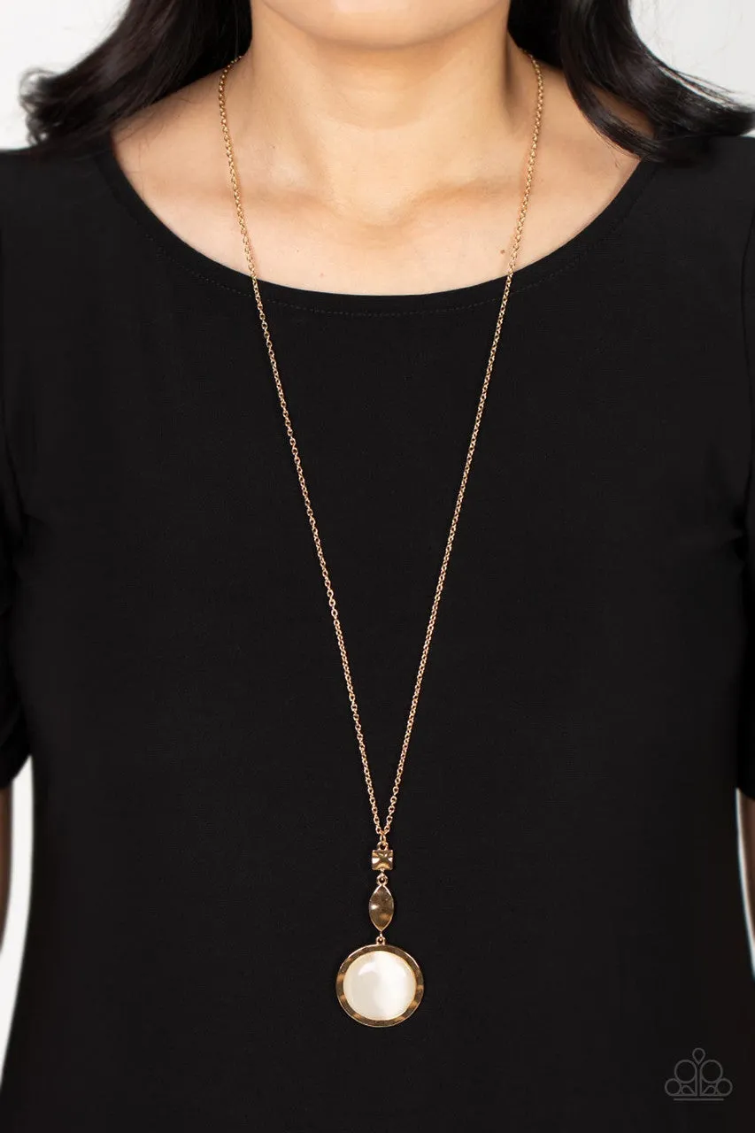 Magic Carpet Cruise - Gold - Round White Cat's Eye Stone Paparazzi Long Necklace
