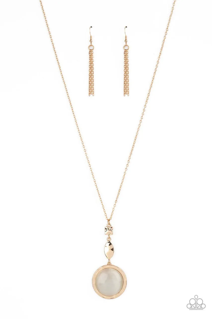 Magic Carpet Cruise - Gold - Round White Cat's Eye Stone Paparazzi Long Necklace