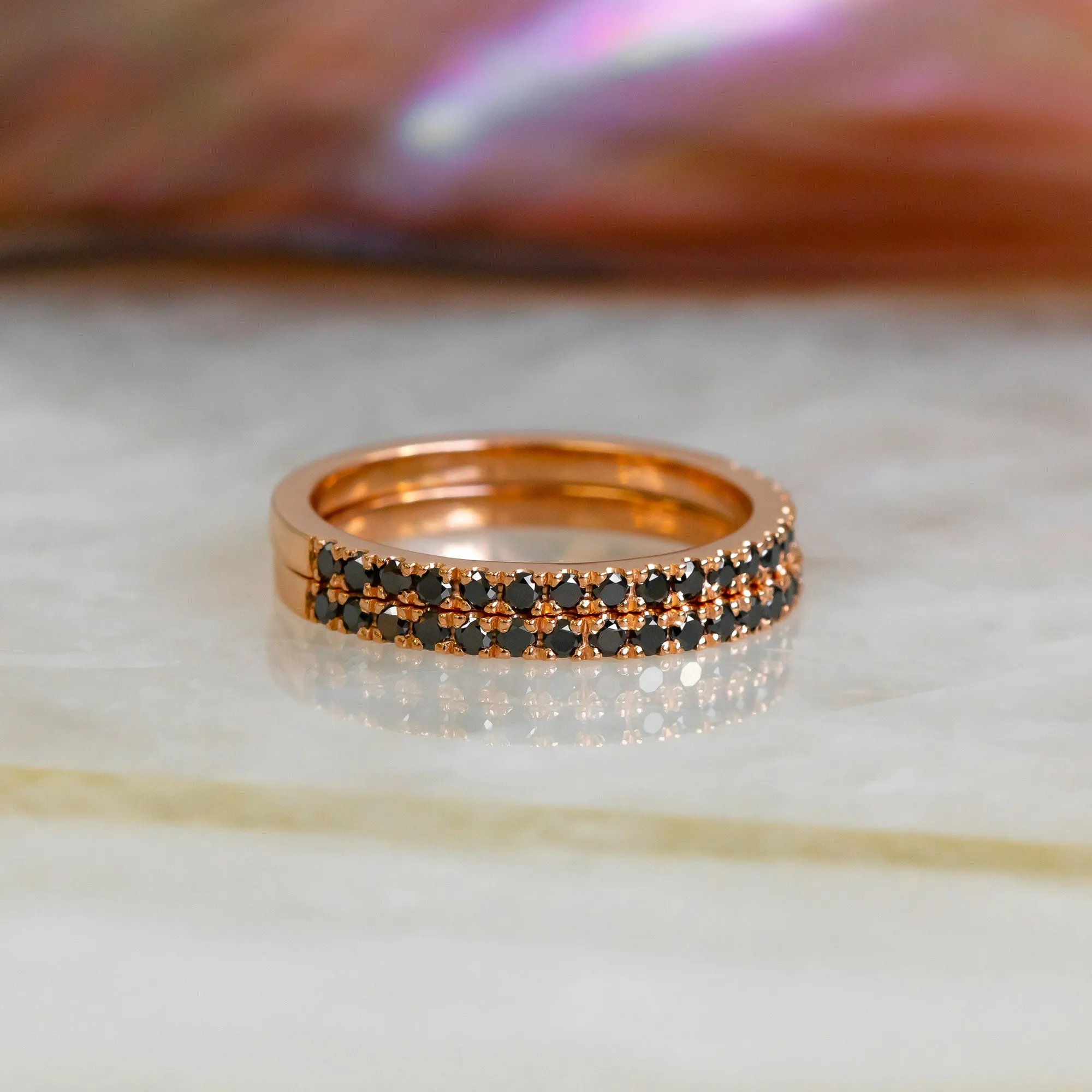 Malagasy Matching Wedding Ring with Round Cut Natural Black Diamonds