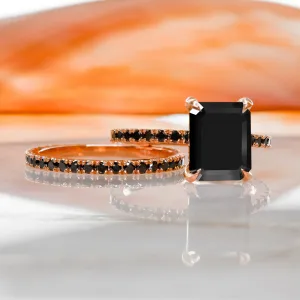 Malagasy Matching Wedding Ring with Round Cut Natural Black Diamonds