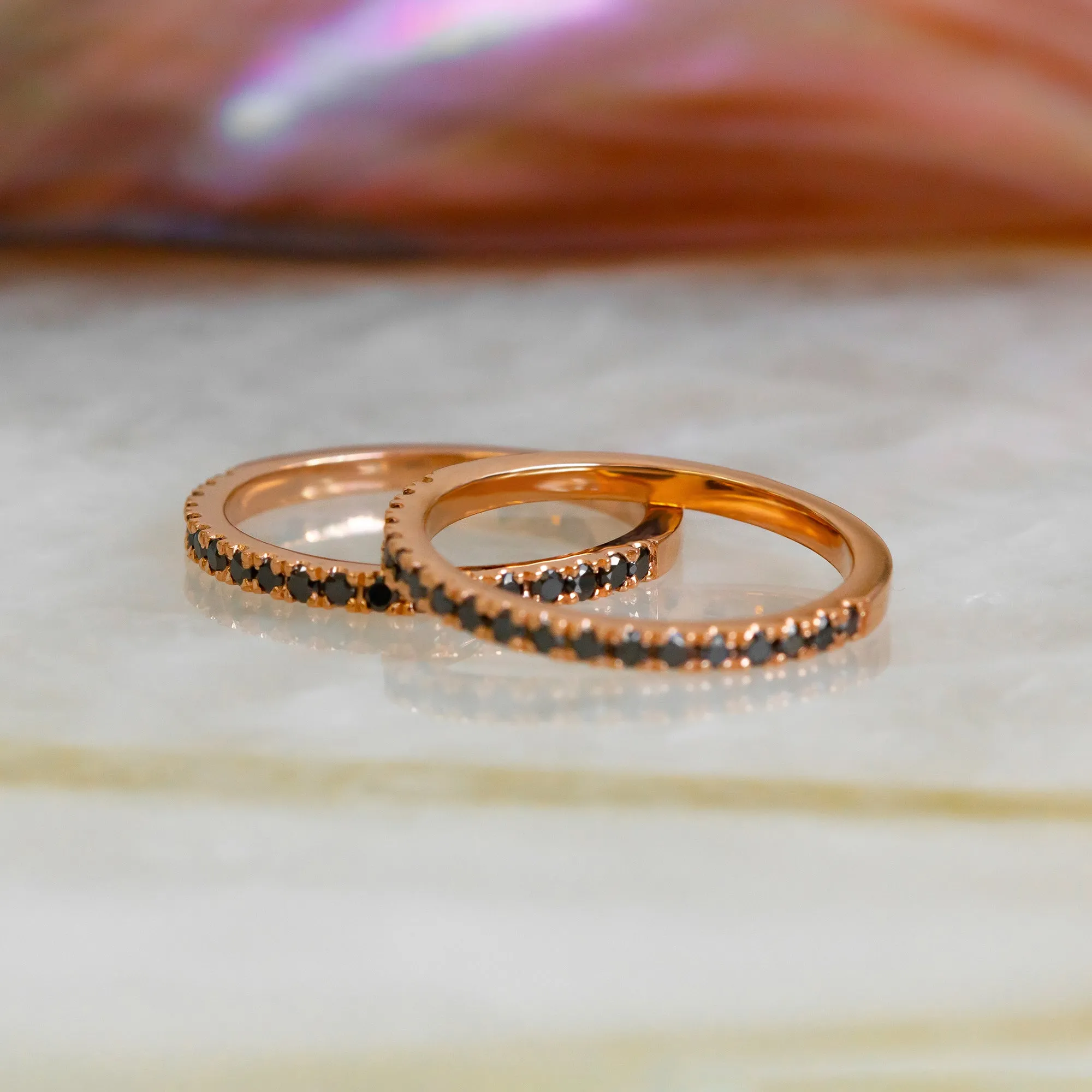 Malagasy Matching Wedding Ring with Round Cut Natural Black Diamonds