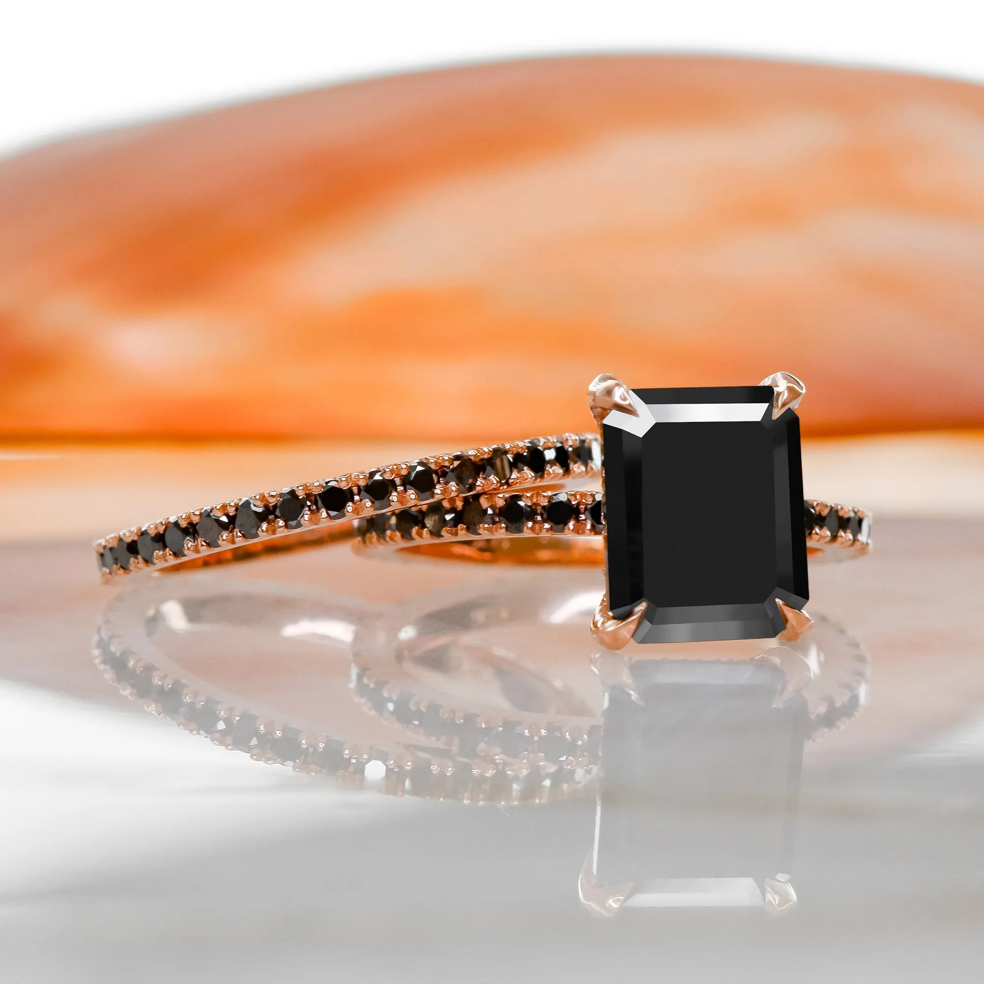 Malagasy Matching Wedding Ring with Round Cut Natural Black Diamonds