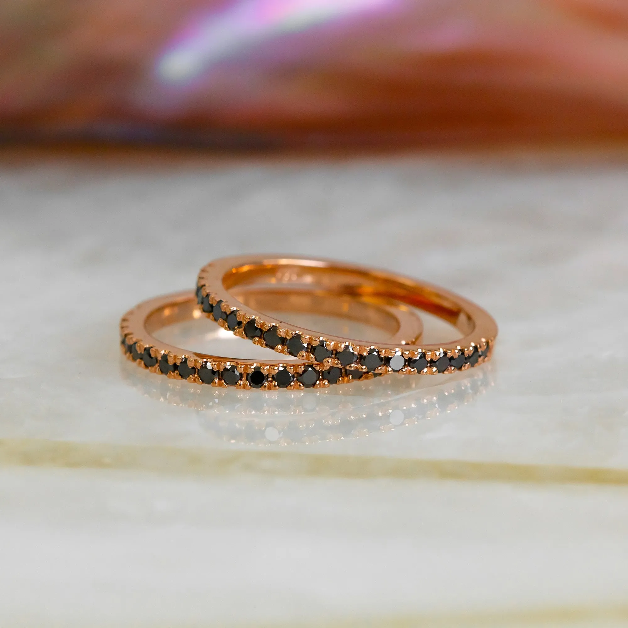 Malagasy Matching Wedding Ring with Round Cut Natural Black Diamonds
