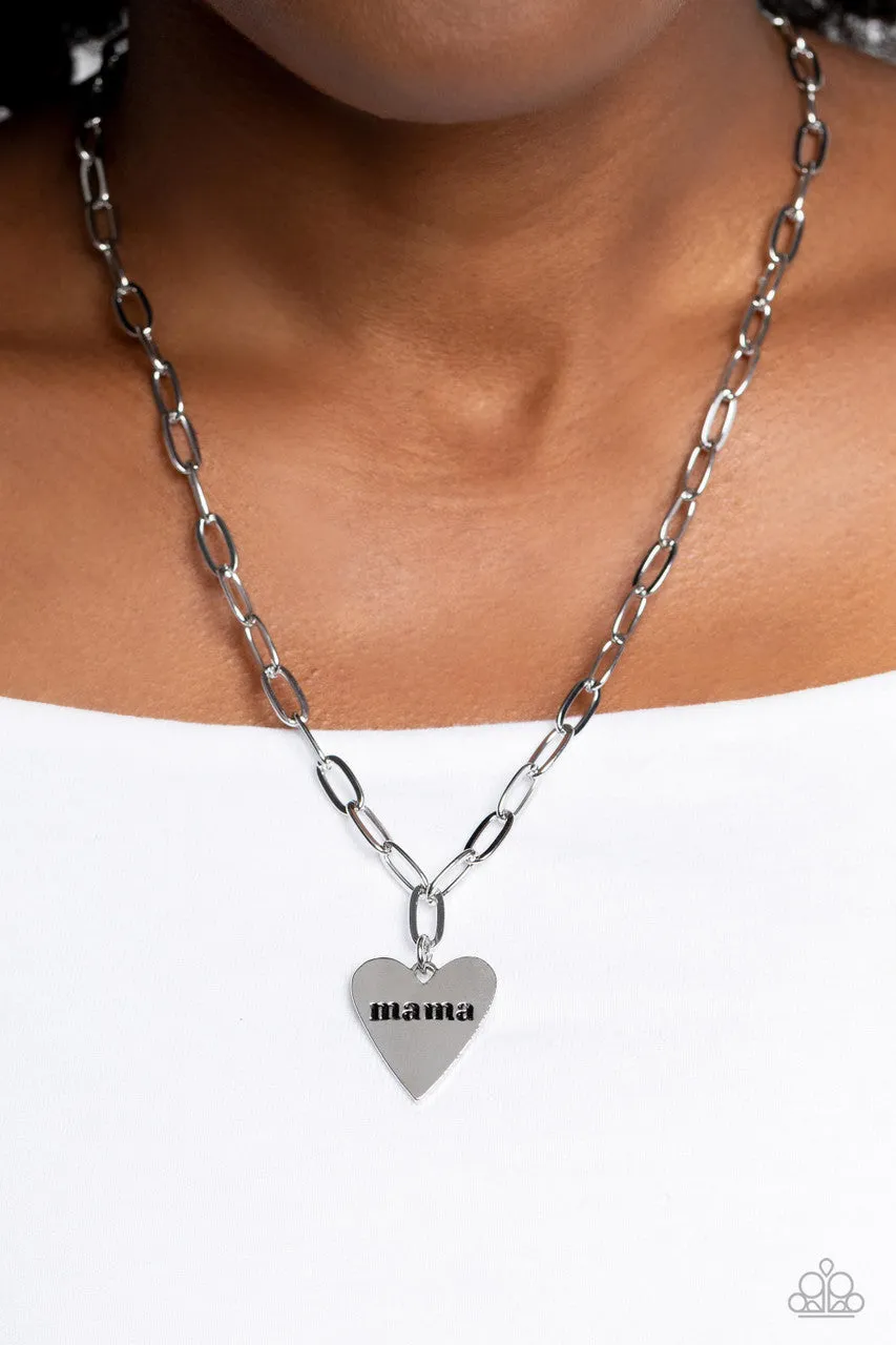 Mama Can't Buy You Love - Silver - "Mama" Heart Pendant Mother's Day Paparazzi Short Necklace