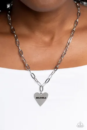 Mama Can't Buy You Love - Silver - "Mama" Heart Pendant Mother's Day Paparazzi Short Necklace