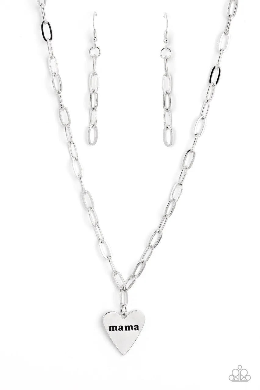 Mama Can't Buy You Love - Silver - "Mama" Heart Pendant Mother's Day Paparazzi Short Necklace